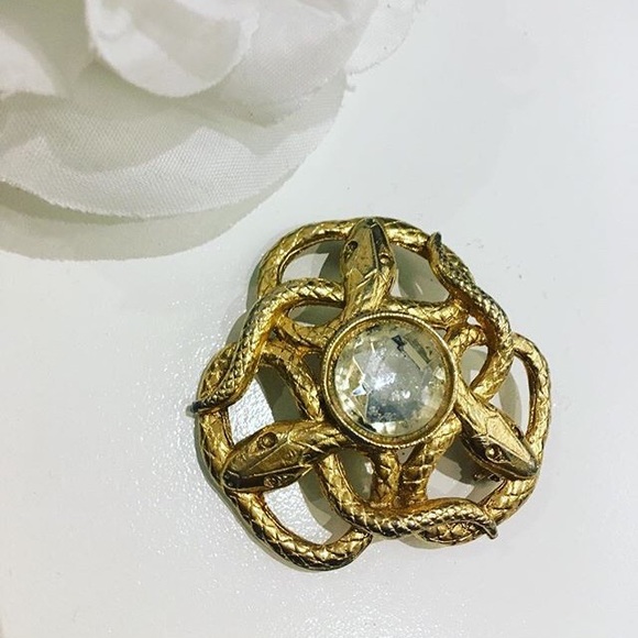 Vintage Jewelry - Vintage Snake & Rhinestone Pin